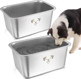 Sweetude 2 Pcs Extra Large Dog Water Bowl Stainless Steel Bowls for Pet Large Dogs, Cats Indoor Outdoor(3 Gallon)