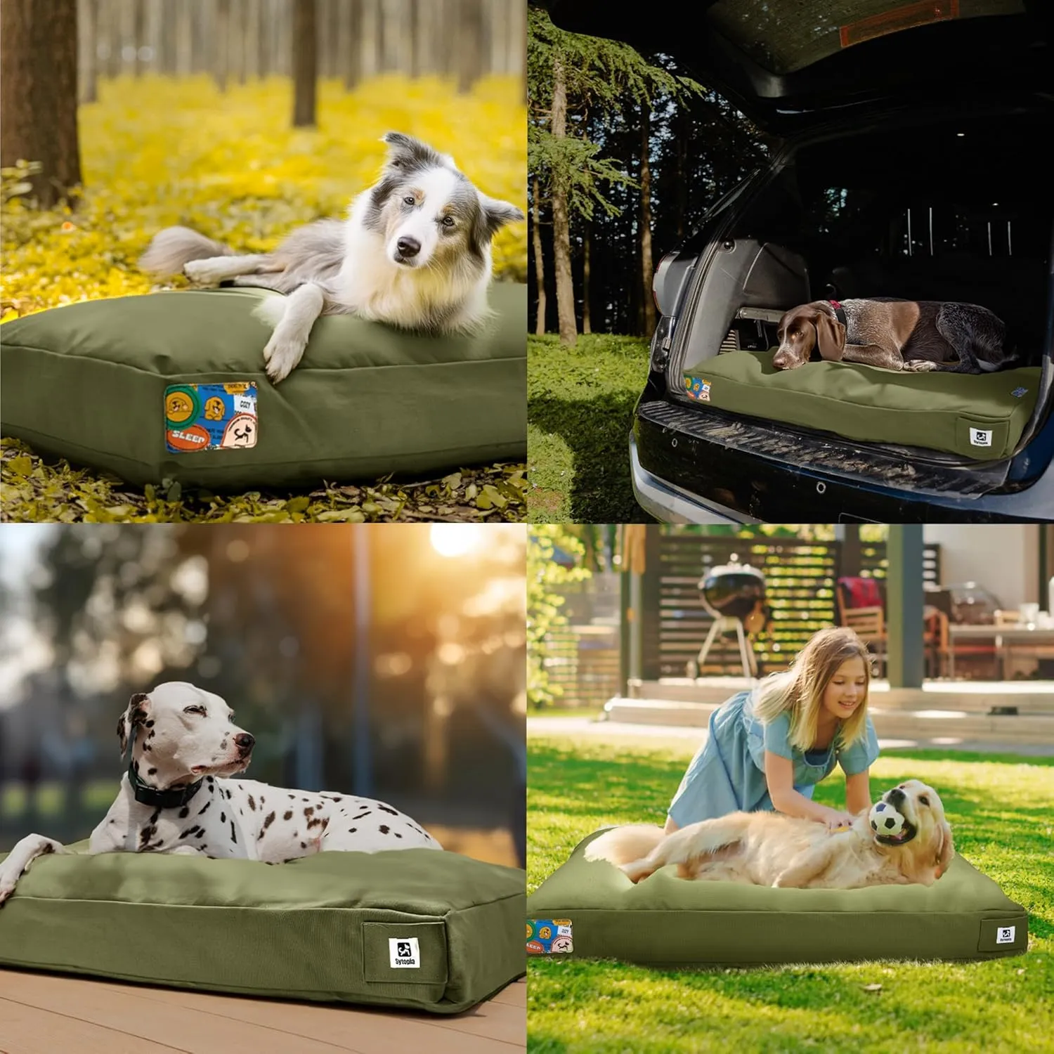 Sytopia 42 Inch Indestructible Canvas Dog Bed, Chew Proof Outdoor Pet Bed XL, Waterproof Washable Removable Cover, Green