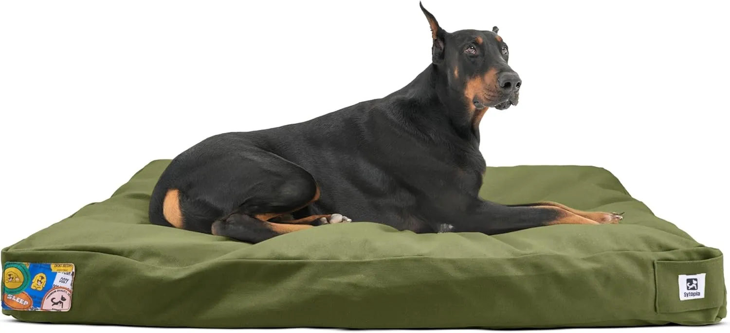 Sytopia 42 Inch Indestructible Canvas Dog Bed, Chew Proof Outdoor Pet Bed XL, Waterproof Washable Removable Cover, Green