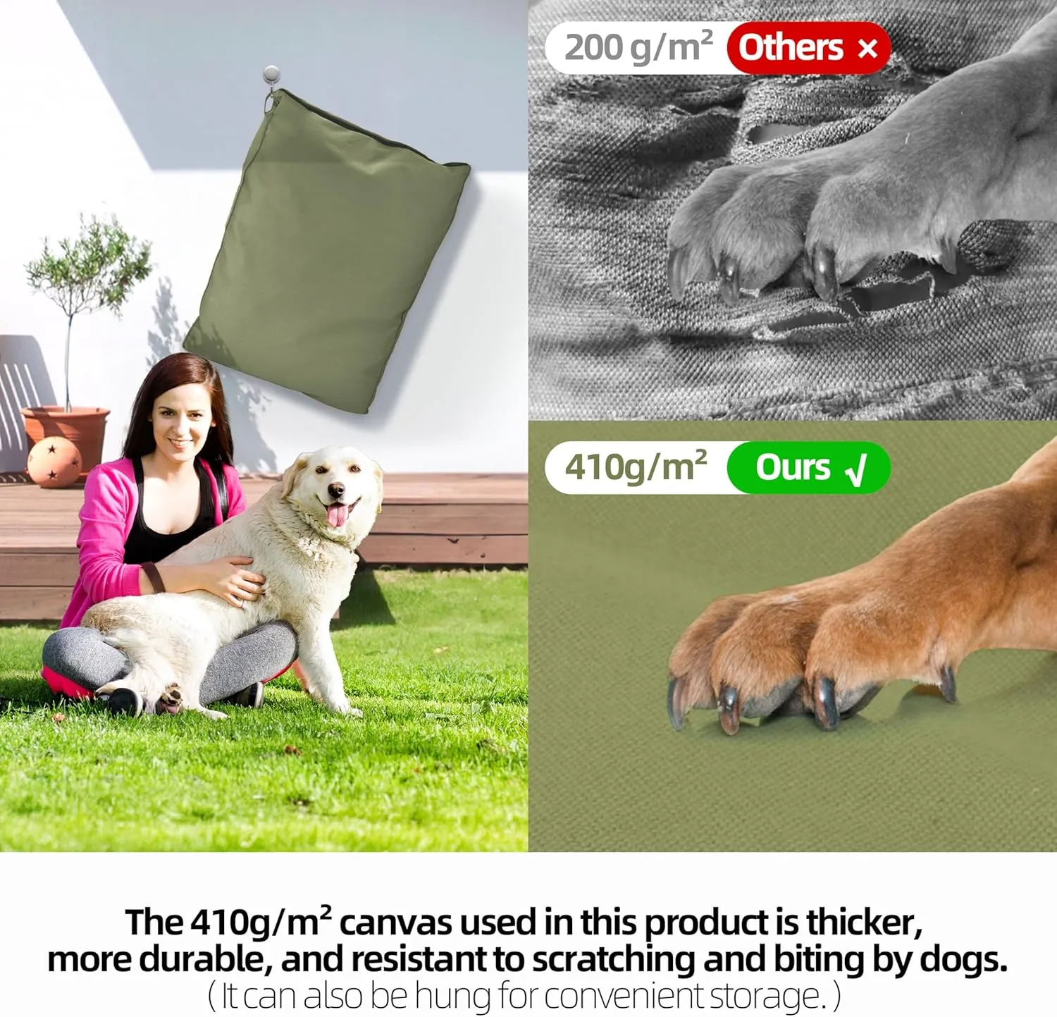 Sytopia 42 Inch Indestructible Canvas Dog Bed, Chew Proof Outdoor Pet Bed XL, Waterproof Washable Removable Cover, Green