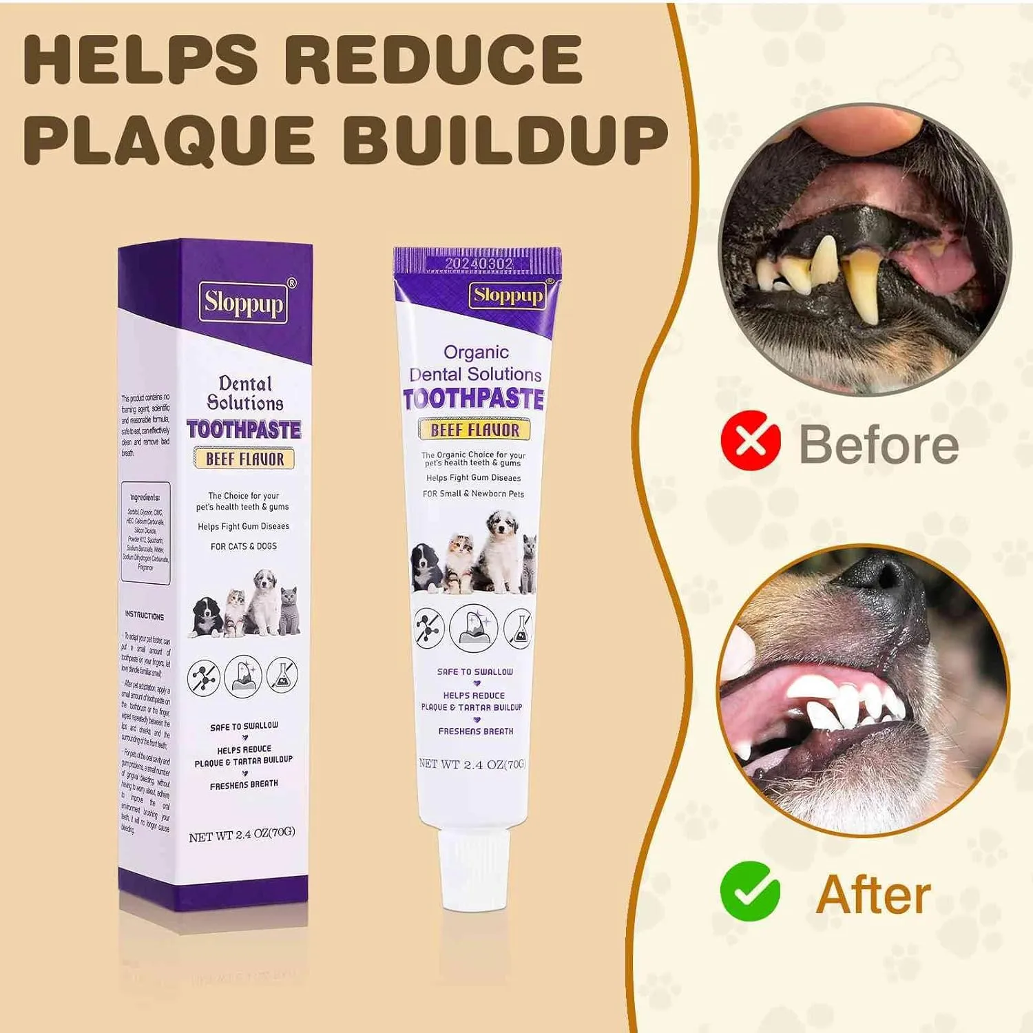 Toothpaste | Teeth Cleaning and Fresh Breath Dental Care for Oriental Shorthair Cat Kittens and Adult Cats | Soothes Inflamed Gums | Safe for Puppies | Vet Formulated 1 Pack (2.4 OZ)