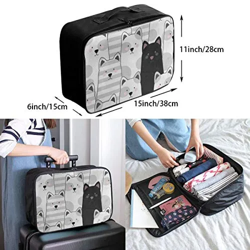 Travel Bags Gray Black Kitten Cat Portable Storage Trolley Handle Luggage Bag