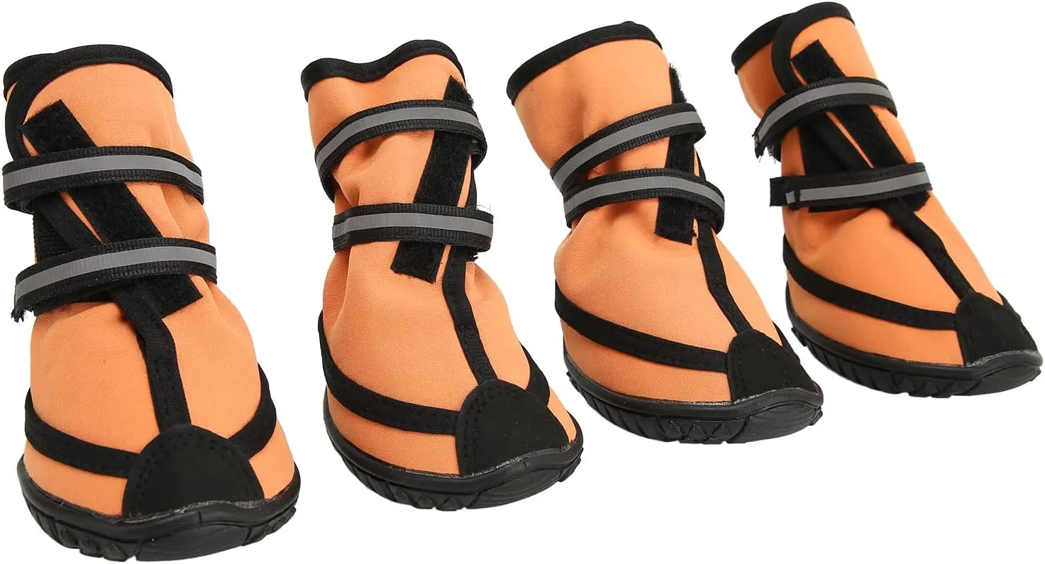 VINGVO Dog Boots, Orange, M, Reflective, Anti-Slip, Adjustable Straps, Large Dog, Outdoor Protection