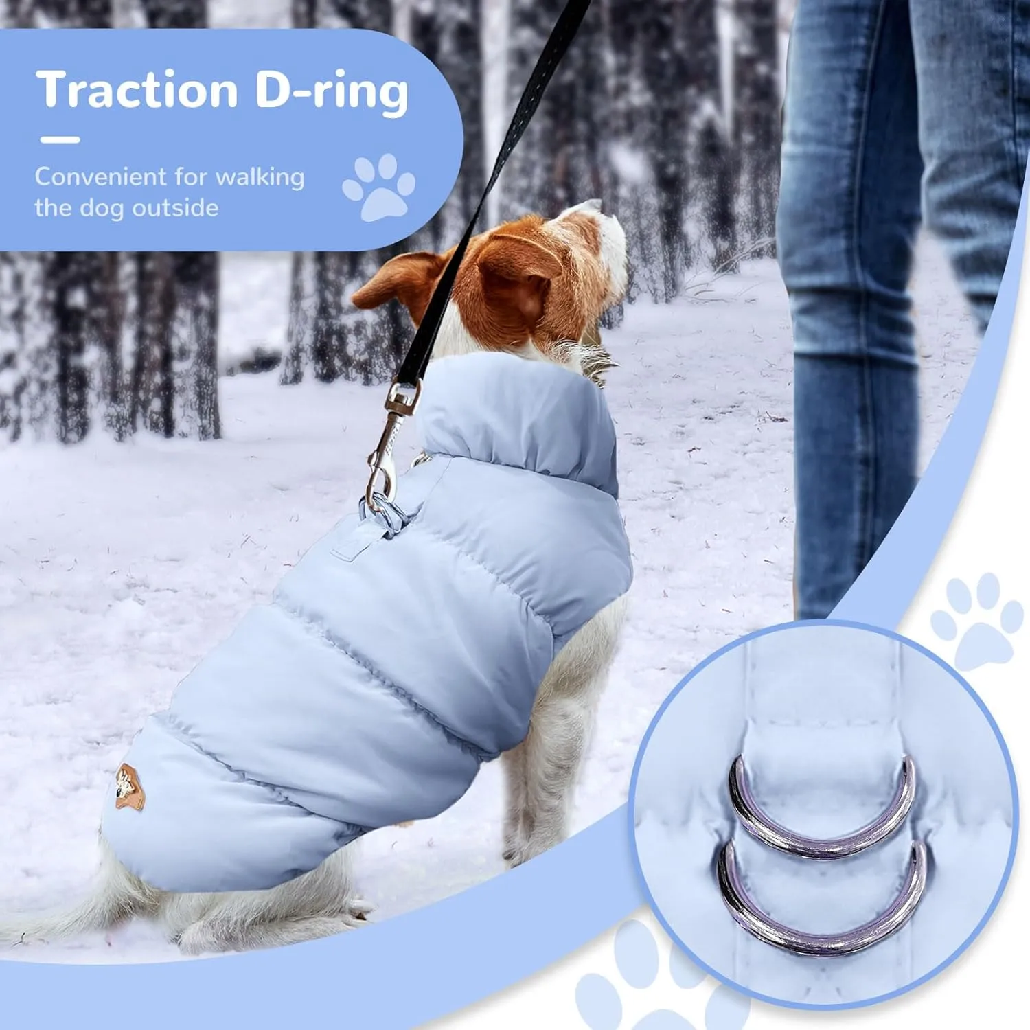 Winter Warm Dog Jacket for Small Medium Dogs Cats Cold Weather Coats with Harness Paded Dogs Fleece Vest Waterproof Windproof Dog Snow Jacket Pet Puppy Clothes (Light Blue,XL)