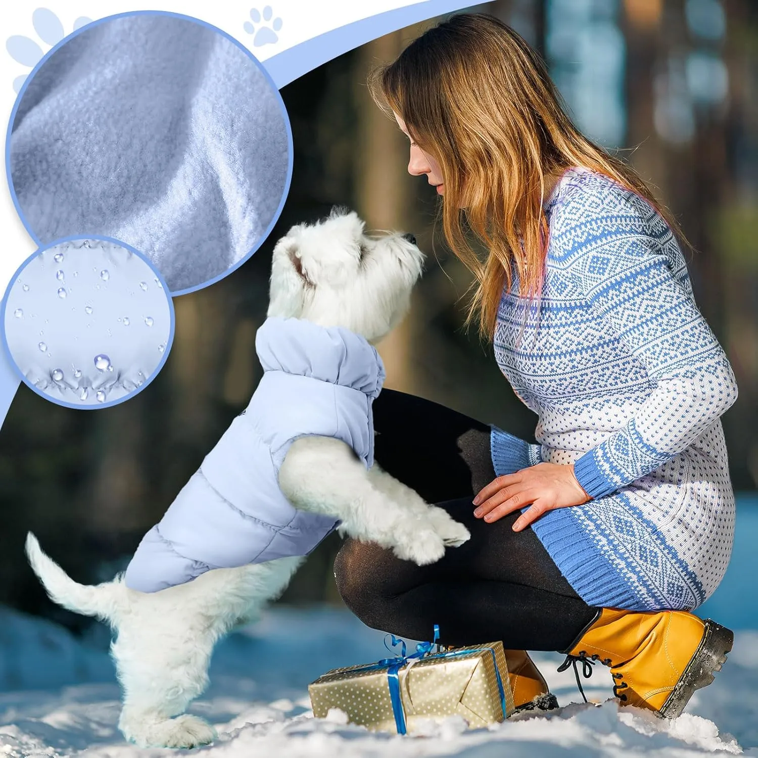 Winter Warm Dog Jacket for Small Medium Dogs Cats Cold Weather Coats with Harness Paded Dogs Fleece Vest Waterproof Windproof Dog Snow Jacket Pet Puppy Clothes (Light Blue,XL)