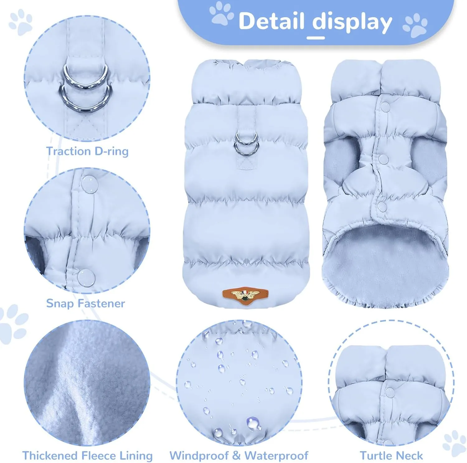 Winter Warm Dog Jacket for Small Medium Dogs Cats Cold Weather Coats with Harness Paded Dogs Fleece Vest Waterproof Windproof Dog Snow Jacket Pet Puppy Clothes (Light Blue,XL)