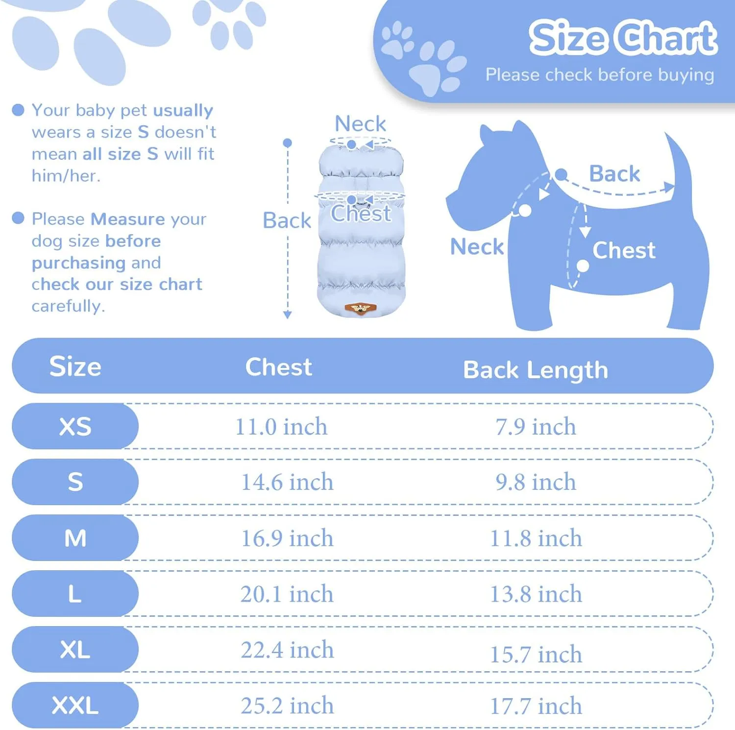 Winter Warm Dog Jacket for Small Medium Dogs Cats Cold Weather Coats with Harness Paded Dogs Fleece Vest Waterproof Windproof Dog Snow Jacket Pet Puppy Clothes (Light Blue,XL)