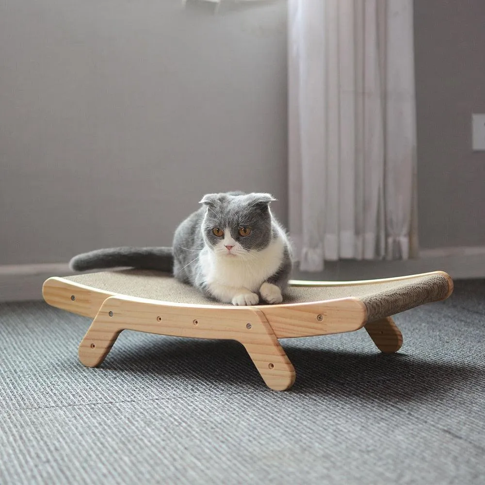Wooden Cat Scratcher Scraper Detachable Lounge Bed