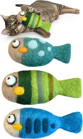Woolbuddy Cat Toys 3-Pack  Indoor Cat Enrichment Fish Set, Soft Interactive Play, Gentle Chew Toy, No Catnip, Cute Stress Relief for Bored Kittens & Pets