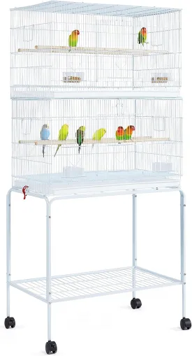 Yaheetech 2-Pack Flight Bird Cages for Parrots Budgies Parakeets Cockatiels Conures Budgies Finches Lovebirds Canaries Breeding Birdcage with Detachable Rolling Stand, White