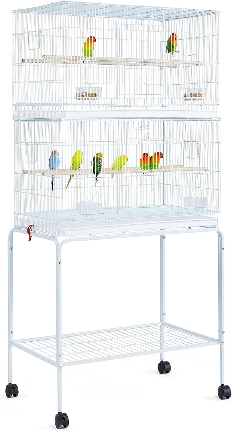 Yaheetech 2-Pack Flight Bird Cages for Parrots Budgies Parakeets Cockatiels Conures Budgies Finches Lovebirds Canaries Breeding Birdcage with Detachable Rolling Stand, White