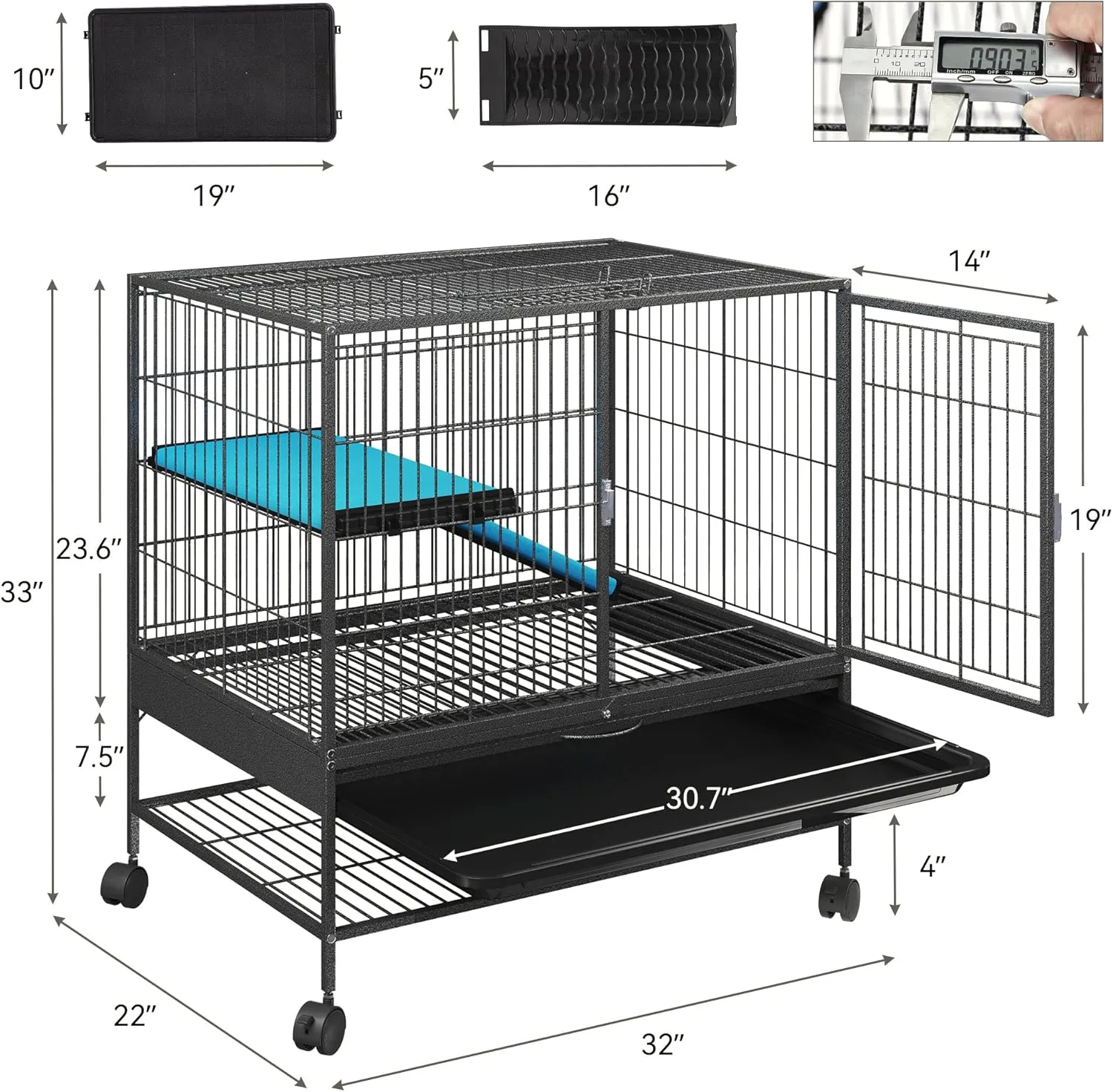 YITAHOME Metal 2-Tiers Small Animal Cages for Adult Rats Ferret Chinchilla Guinea Pig Large Hamster Indoor Critter Nation Cage Single-Story