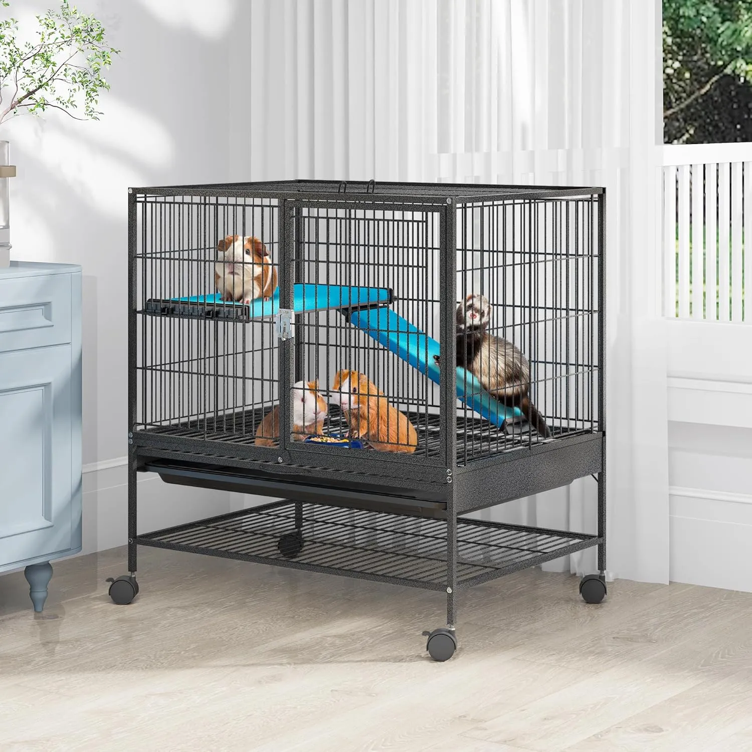 YITAHOME Metal 2-Tiers Small Animal Cages for Adult Rats Ferret Chinchilla Guinea Pig Large Hamster Indoor Critter Nation Cage Single-Story