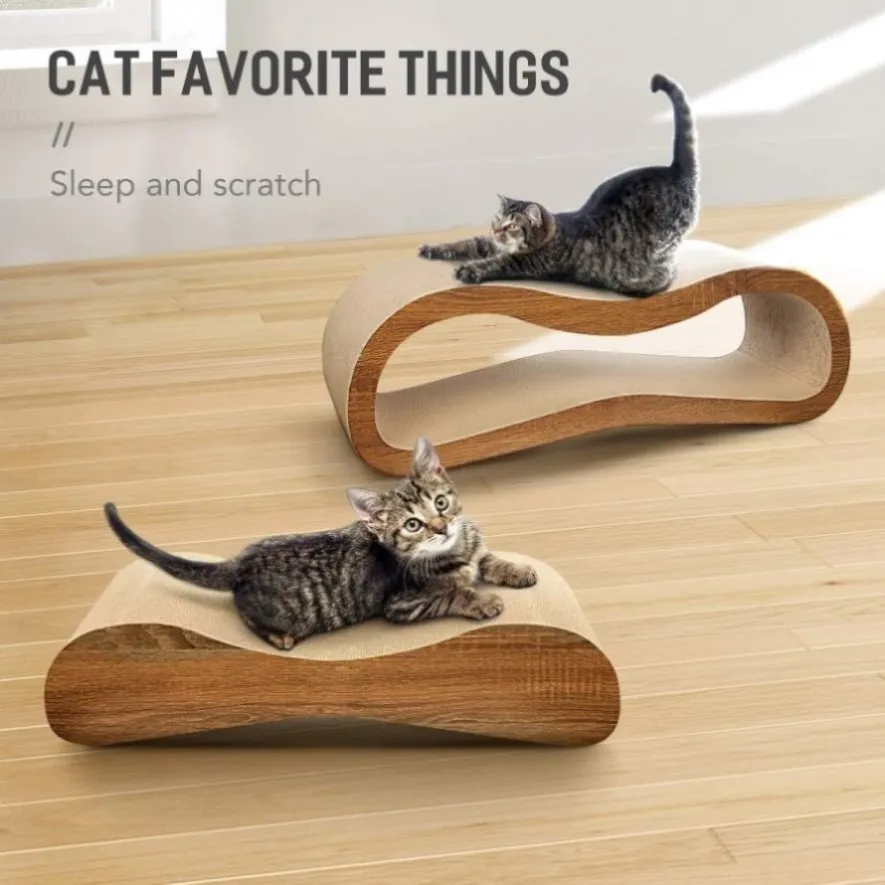 ZUN 2 in 1 Cat Scratcher Cardboard Lounge Bed, Cat Scratching Board, Durable Board Pads Prevents 05005705